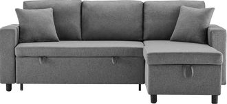 Urban Meuble Sof&aacute; esquinero convertible de 3 plazas en tejido de lino gris