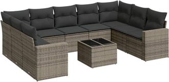 vidaXL Set De Sof&aacute;s De Jard&iacute;n 10 Pzas Con Cojines Rat&aacute;n Sint&eacute;tico Gris Vidaxl