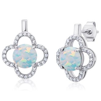 MAX + STONE Sterling Silver Clover Gemstone Stud Earrings with with White Topaz Accent