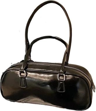 Generic Solid Color PU Leather Underarm Bags For Women 2026 Spring Korean Fashion Retro Simple Shoulder(Black)