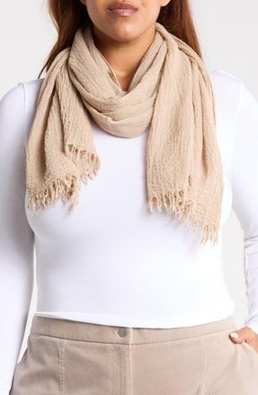 Eileen Fisher Cozy Crinkle Gauze Scarf in Wheat at Nordstrom