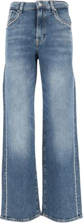 7 For All Mankind Rechte Pijp Jeans met Zijdelingse Studs - Dames - Loose Fit Jeans - Blauw - W27 - Jeans