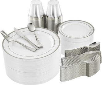 Elama 600 Piece Disposable Plastic Dinnerware Party Set in Silver at Nordstrom, Size Small