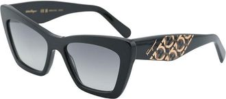 Ferragamo Sunglasses Cat Eye Full Rim, Shiny Black Frame And Grey Gradient Lens Sf1081S001