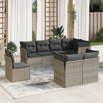 vidaXL Set De Sof&aacute;s De Jard&iacute;n 8 Pzas Y Cojines Rat&aacute;n Sint&eacute;tico Gris Vidaxl