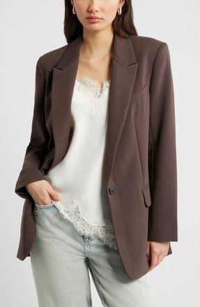 Open Edit The Icon Relaxed Blazer in Brown Seal at Nordstrom, Size Xx-Small