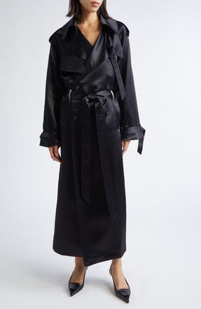 GRACE LING Claw Liquid Tailored Trench Coat in Black at Nordstrom, Size 4 Us