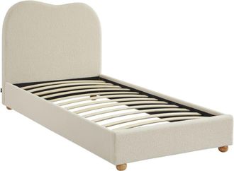 Sweeek Cama con somier y cabecero, acabado borreguito, blanco