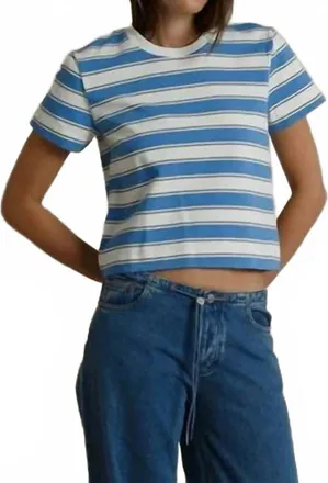 perfectwhitetee Gia Structured Cotton Knit Tee In Pacific Blue Stripe