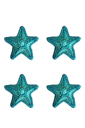 Anthropologie Coro Cora Handwoven 3D Blue Starfish Napkin Rings, Set of 4