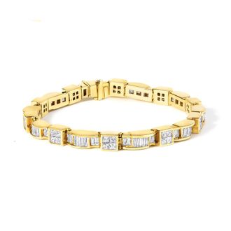 House of Brilliance 14K Yellow Gold 7.0 Cttw Baguette Cut Diamond Alternating Box and Wave Link Bracelet (G-H Color, VS1-VS2 Clarity)