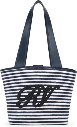 Roger Vivier Gestreepten Straw Tote Bag - Dames - Shoppers - Blauw - ONE Size - Leer - Tassen