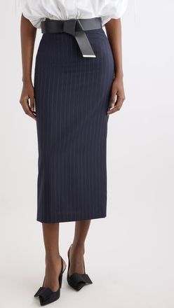 Givenchy Pinstripe Wool Pencil Midi Skirt in Dark Navy at Nordstrom, Size 38