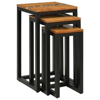 vidaXL Tavolo Nesting 3 Pz Marrone Legno Di Teak Solido Vidaxl
