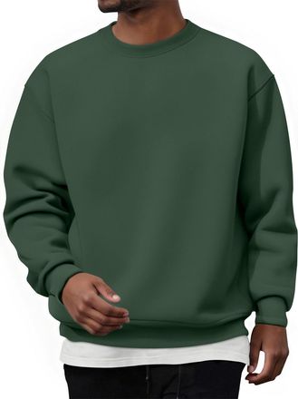Generic Mens Classic Crew Neck Sweatshirt, Long Sleeve Casual Pullover Jumper Top Autumn Winter Work Loose Fit Loungewear No Hood Plain Sweatshirt Dark Green