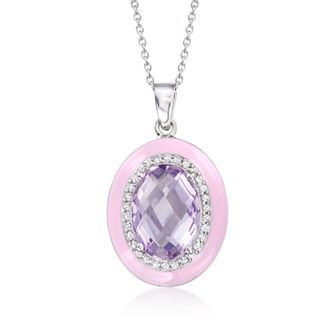 Ross-Simons Amethyst and. White Zircon Pendant Necklace With Pastel Pink Enamel in Sterling Silver
