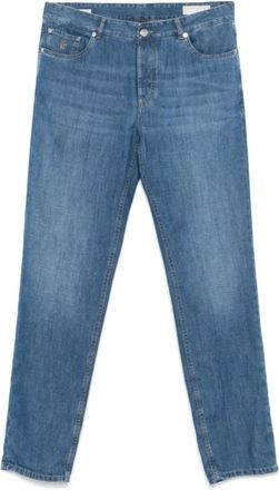 Brunello Cucinelli Blauwe Jeans met Logoborduursel - Heren - Regular Fit Jeans - Blauw - 2XL - Katoen - Jeans