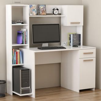 Dmora Escritorio Marrucina, 6 Estantes, Un Caj&oacute;n, 2 Puertas, 120x60x77h Cm Blanco