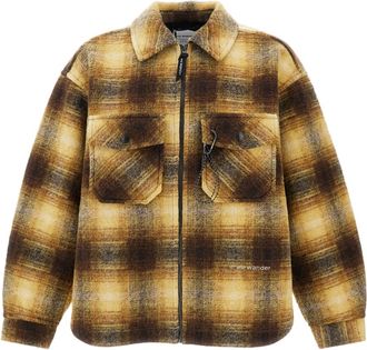 And Wander Beige Multicolor Plaid Wool-Blend Zip Jacket