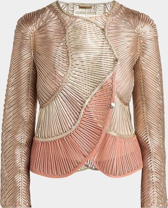 Giorgio Armani Metallic Soutache Two-Tone Leather Jacket