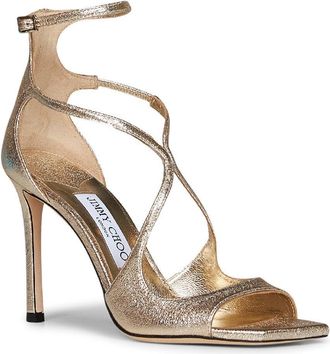 Jimmy Choo London Womens Sandals Azia 95 Gold Brilliance Fabric Cotton