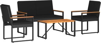 vidaXL Juego De Muebles De Exterior 4 Uds. Negro Rat&aacute;n Sint&eacute;tico Vidaxl