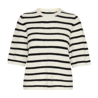 Gestuz Striped Knit Tee Ivory Black - female - Gestuz - Round-neck Knitwear - Multicolor - 2XS - Knitwear