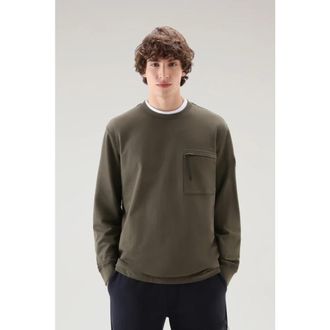 Woolrich Katoenen Sweater met Ronde Hals - Heren - Sweatshirts - Groen - S - Katoen - Hoodies & sweatvesten