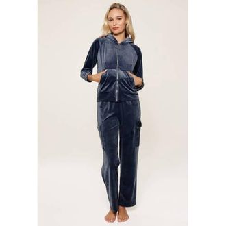 LingaDore fluwelen huispak met capuchon donkerblauw