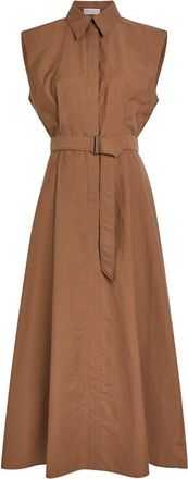 Brunello Cucinelli Belted Cotton-blend Midi Shirt Dress - Brown - XL (UK16 / XL)