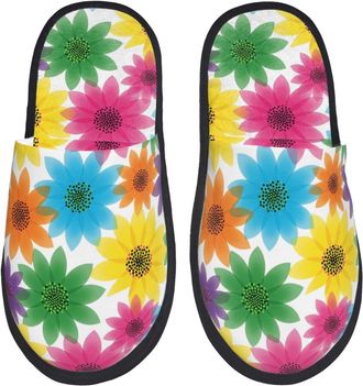 Generic Plush House Shoes Colorful Flowers House Slipper Breathable Womens Slippers for Family Travel Indoor L