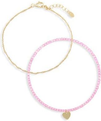 Argento Vivo Two-Piece Heart Charm & Chain Bracelet Set in Gold at Nordstrom Rack