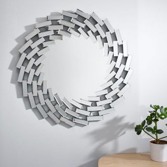 Furniturebox Venetian Medium 80cm Round Silver Patterned Mirrored Frame Hallway Bedroom Dining & Living Room Wall Mirror