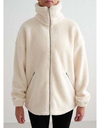 Aim'n Almond - Giacca bianca in pile borg con collo a imbuto e zip-Bianco