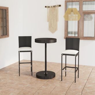 vidaXL Set Muebles Bar Jard&iacute;n 3 Piezas Y Cojines Rat&aacute;n Sint&eacute;tico Negro Vidaxl