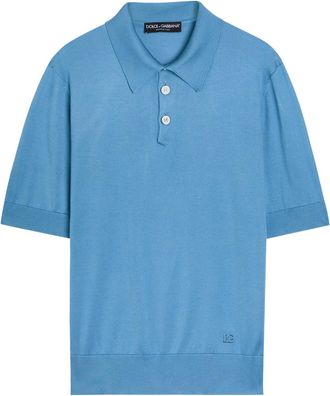 Dolce & Gabbana Logo-embroidered Silk Polo Shirt - Blue - 52 (IT52 / XL)