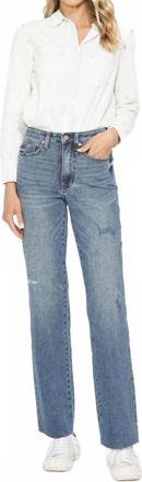 Judy Blue Womens Tummy Control Straight Raw Hem Jeans In Blue