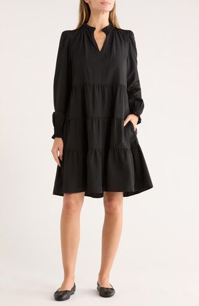 Caslon Long Sleeve Tiered Crepe Dress in Black at Nordstrom Rack, Size Xx-Small