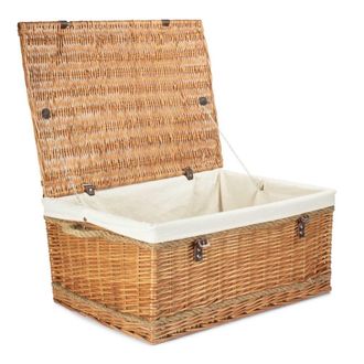 Red Hamper 72cm Double Steamed Rope Handled Wicker Trunk White Cotton Lining