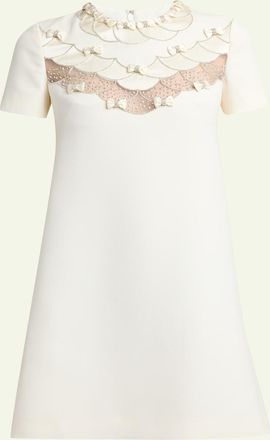 Valentino Garavani Crystal Embroidered Scalloped-Inset Short-Sleeve Mini Dress