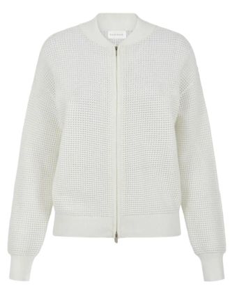 P.A.R.O.S.H. Open Knit White Bomber Jacket With Ribbed Accents