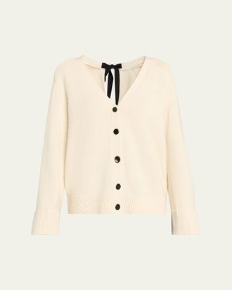 Maria McManus Ribbon Cashmere-Cotton V-Neck Cardigan