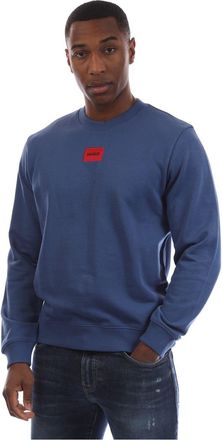 HUGO BOSS Hugo Mens Crew Neck Ribbed Collar Long Sleeve Sweatshirt in Medium Blue - Size X-Small