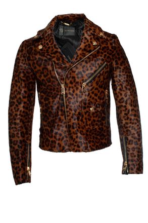 Versace Mens, Ponyskin leopard biker jacket FW24 - Brown Calf Leather - Size IT 46 (Mens)