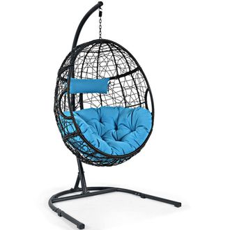 Costway Costway Hammock Egg Swing Chair Indoor Outdoor Hanging Basket Chair with Stand in Black