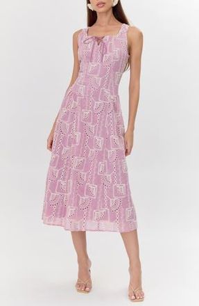 Adelyn Rae Embroidered Tie Front Midi Dress in Mauve Pink/Cream at Nordstrom Rack, Size X-Small