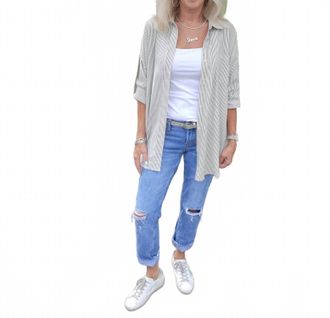 Dex Clothing Long Sleeve Stripe Blouse In Green, White