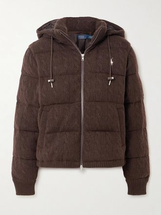 Polo Ralph Lauren Piumino Trapuntato In Misto Lana E Cashmere A Trecce Con Cappuccio - Marrone