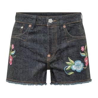 Kenzo Korte Broeken, Dames, Blauw, W25, Katoen, Wildflower Geborduurde Shorts
