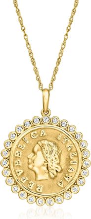 Ross-Simons Diamond Roman Woman Coin Pendant Necklace in 18kt Gold Over Sterling